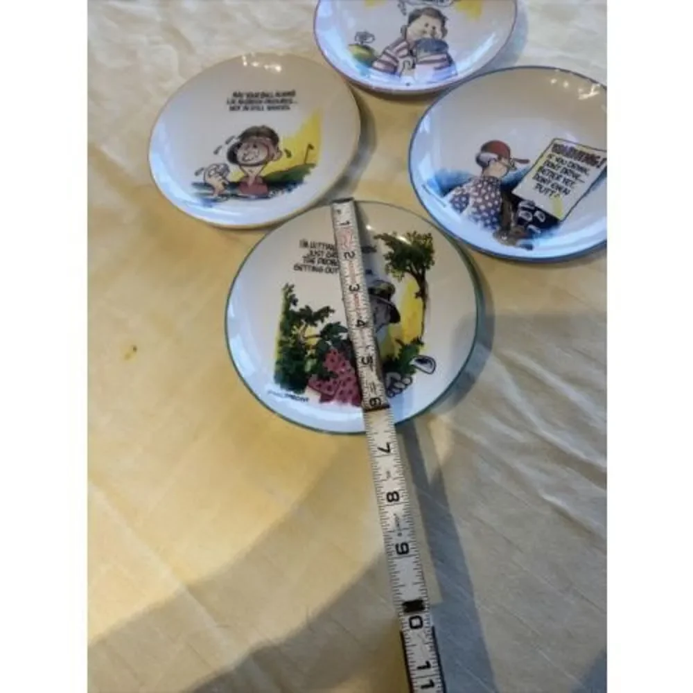 FINKSTROM FORE THE LOVE OF THE GAME GOLF APPETIZER PLATES SET OF 4